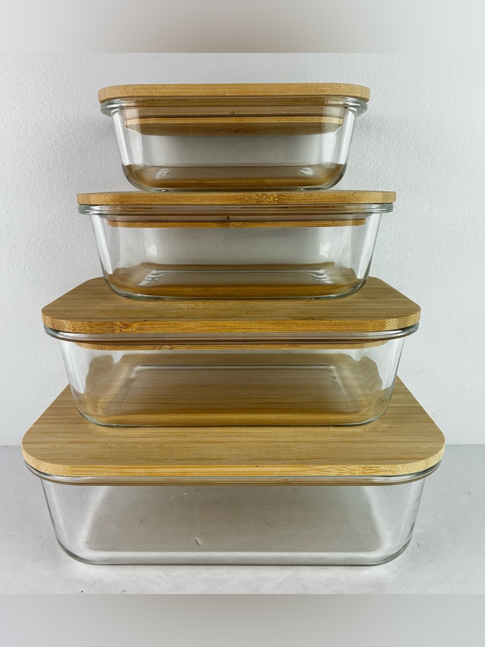 Greener Chef Set of 4 Glass Containers w/Bamboo Fitted Lids
